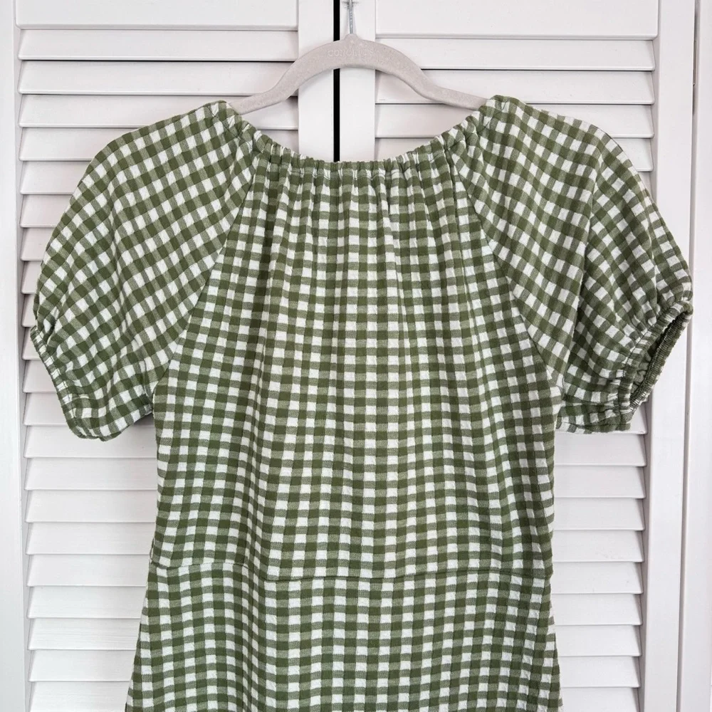 Madewell Puff-Sleeve Jacquard Mini Dress in Gingham Check Green Size XS - Picture 8 of 10